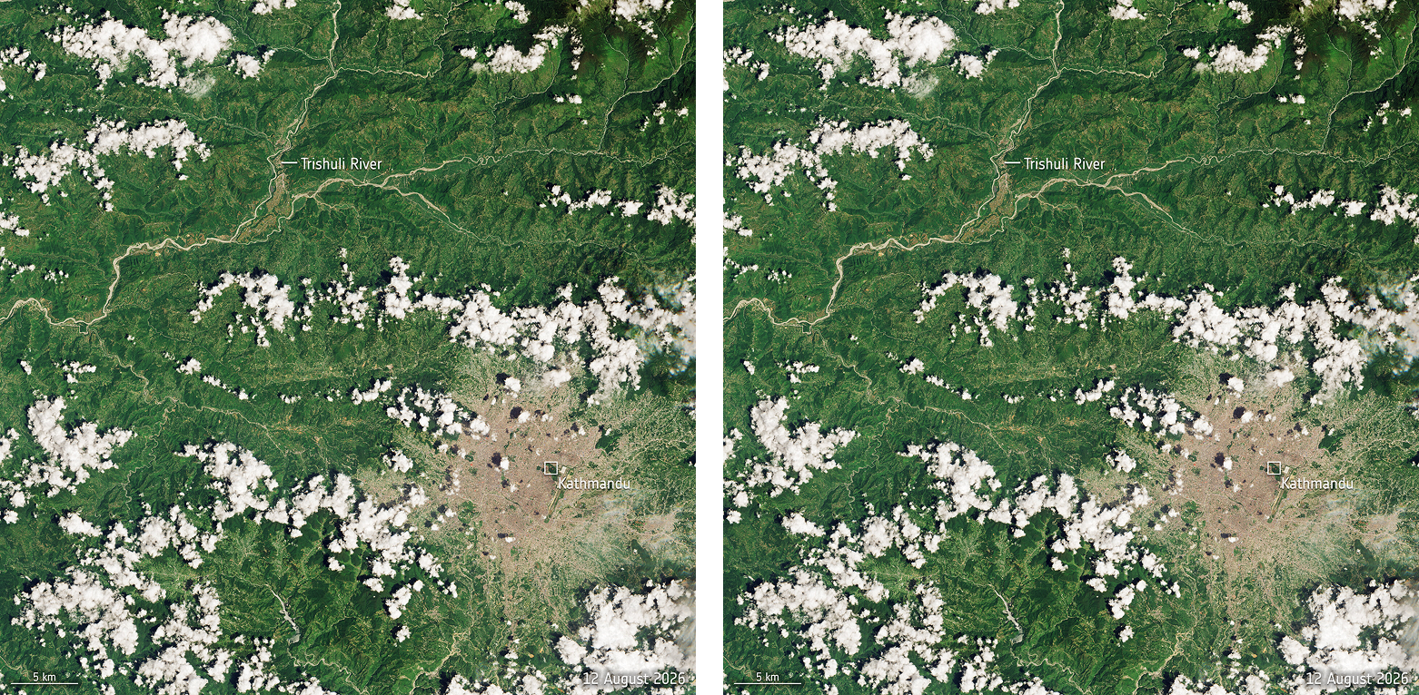 Nepal prima e dopo l’alluvione - Copernicus Sentinel data (2026)